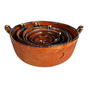 1970s Lugano, Italian Glazed Ceramic Terracotta Serving Bowls, Stamped Marks - Set of 7