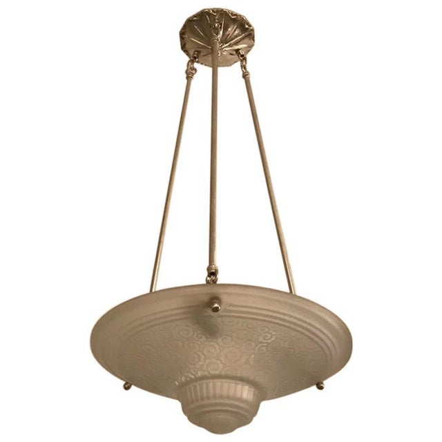 French Art Deco Geometric Chandelier Signed by Muller Frères Luneville For Sale - Image 11 of 11