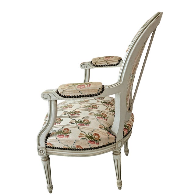 Wood Set of Louis XVI Style White Limed Medallion Chairs For Sale - Image 7 of 16