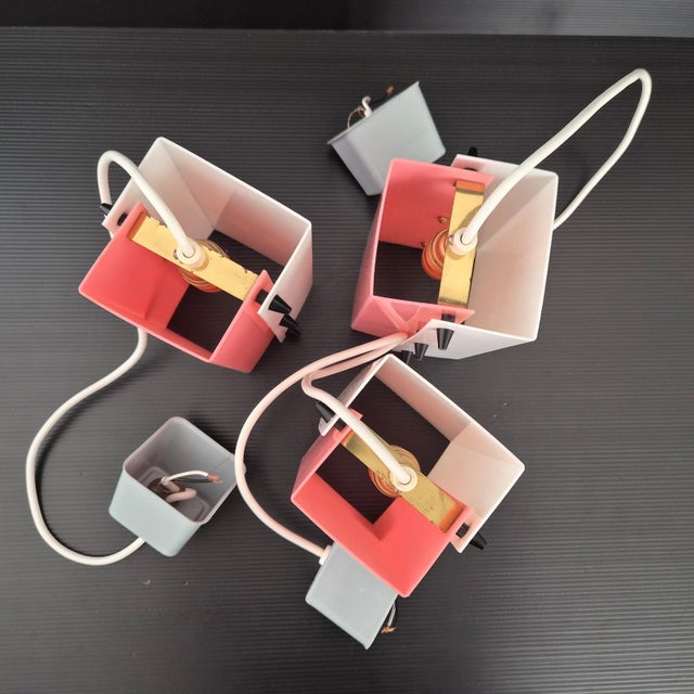 Vintage Pink and White Acrylic Glass Pendants, 1950s, Set of 3 For Sale - Image 4 of 13