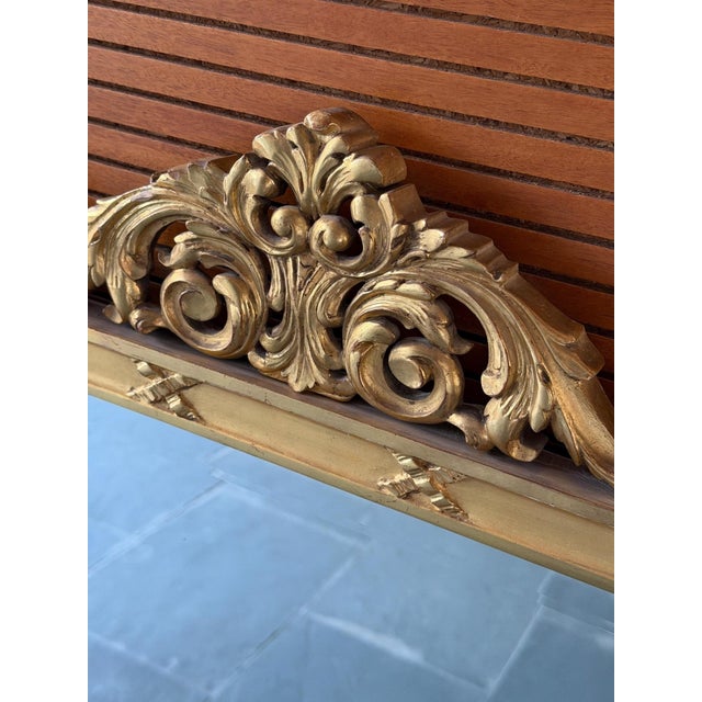 French Louis XV Style Hand-Carved Giltwood Wall Mirror with Beveled Glass, 1950s For Sale - Image 6 of 12
