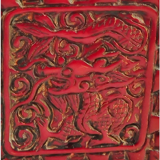 Chinese Vintage Mid Century Miniature Chinese Carved Cinnabar Snuff Bottle For Sale - Image 3 of 11