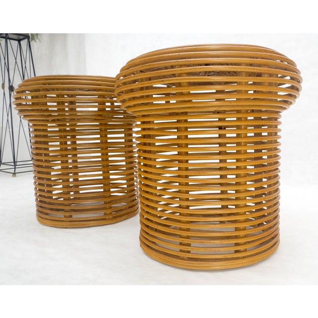 Wood Pair of Mushroom Shape Wicker Side End Tables MINT For Sale - Image 7 of 11