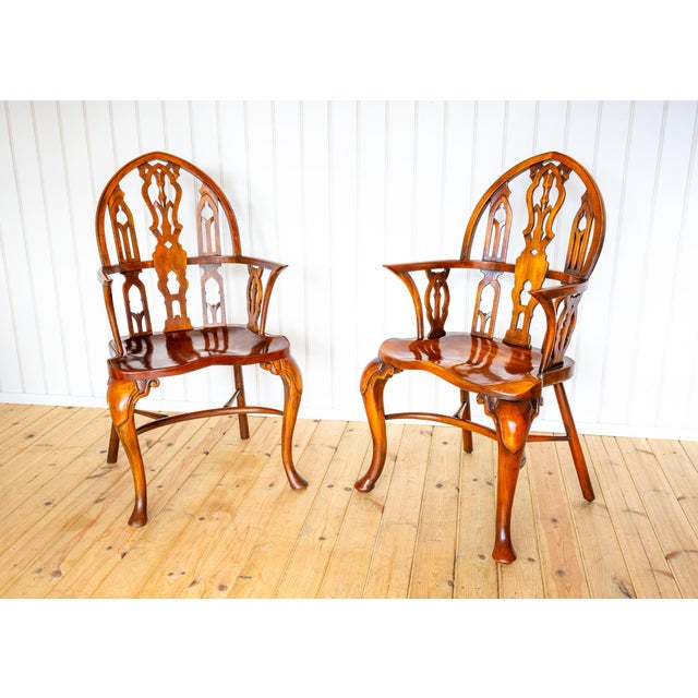 Gothic Strawberry Hill Windsor Steeple Back Armchairs by Theodore Alexander, 1990s, Set of 2 For Sale - Image 12 of 18