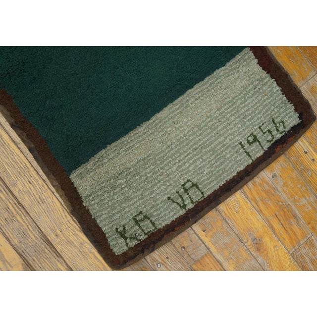 Green 1950s Green Scene Pictorial Vintage American Hooked Rug 1'8" X 4' Handknotted Wool Carpet For Sale - Image 8 of 9