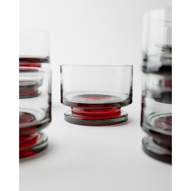 Vintage Drinking Glasses with Red Stem, 1970s, Set of 8 For Sale - Image 4 of 12