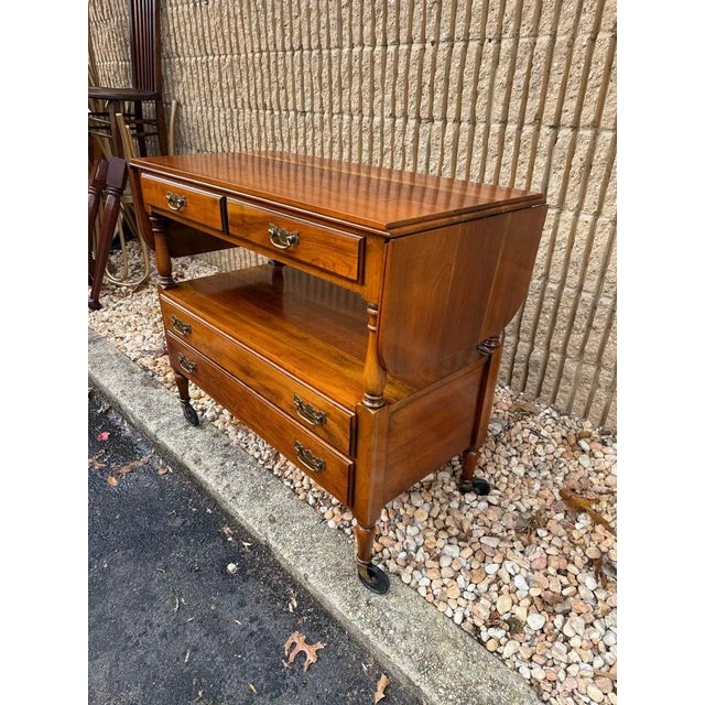 Mid 20th Century Vintage Statton Trutype Furniture Solid Cherry Drop-Leaf Console -Sofa Table. On Casters. For Sale - Image 9 of 9