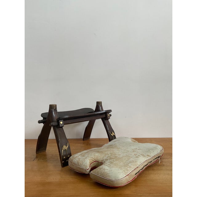 Vintage Mid-Century Egyptian Camel Saddle Stool – Red Leather & Brass Details For Sale - Image 11 of 13