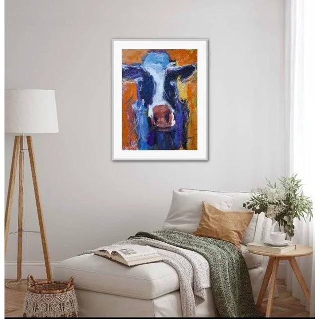 Contemporary Abstract Cow With Orange Original Oil Painting For Sale - Image 3 of 6