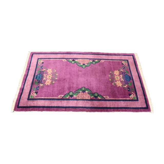 Art Deco 3'x5' Vintage Chinese Art Deco Rug | Purple | Deco Carpet For Sale - Image 3 of 8