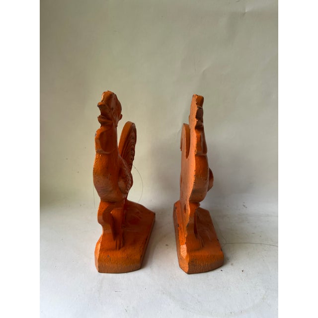 Antique Metal Cast Iron Roosters Chickens Bookends- a Pair For Sale - Image 4 of 13