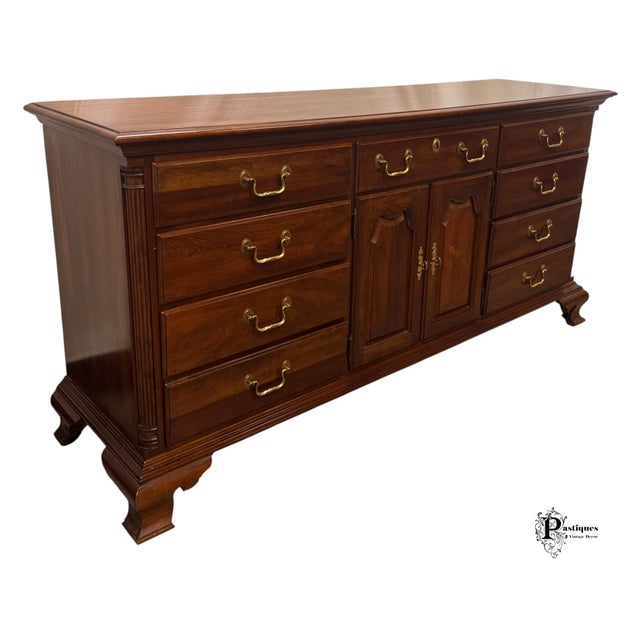 Brown Vintage Jamestown Sterling Chippendale Style Mahogany Triple Dresser & Mirror For Sale - Image 8 of 12