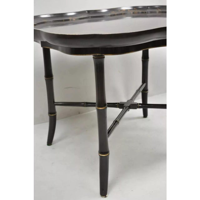 Brown Chinoiserie Faux Bamboo Brown Lacquer Scallop Tray Top Coffee Cocktail Table For Sale - Image 8 of 10