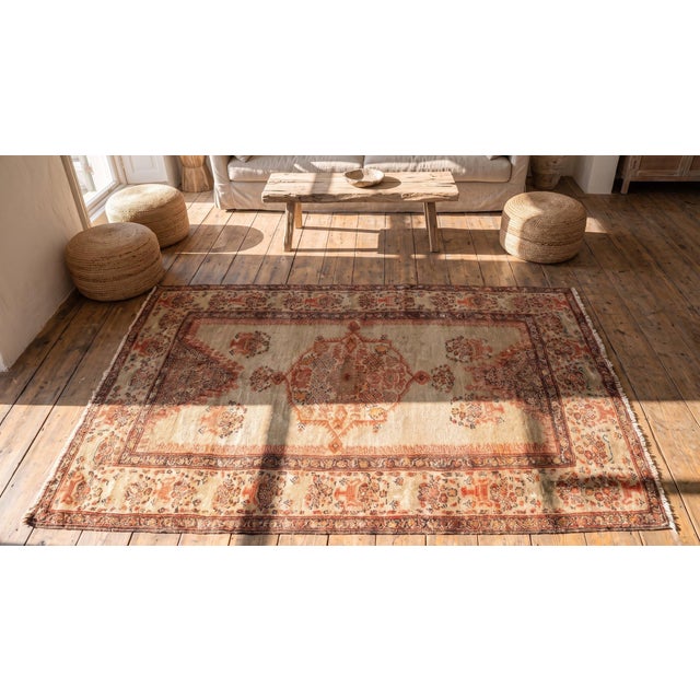 Textile 1890s Tan Camel Medallion Antique Persian Farahan Rug 4'3" X 7'9" Handknotted Wool Carpet For Sale - Image 7 of 7