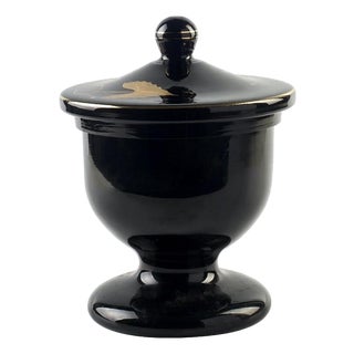 Mid-20th Century Glossy Black Glass Urn with Floral Motif, Germany For Sale