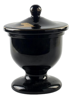 Mid-20th Century Glossy Black Glass Urn with Floral Motif, Germany