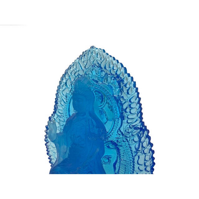 1990s 5.25" Crystal Blue Bodhisattva Samantabhadra on Elephant Figure For Sale - Image 5 of 10