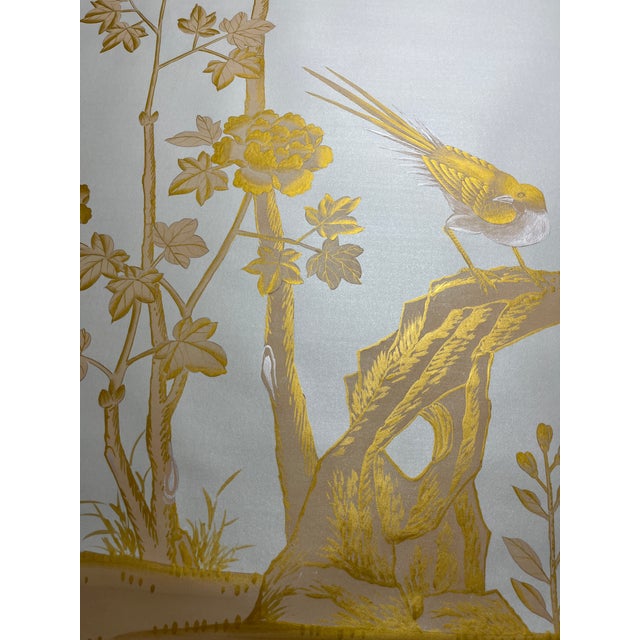 Custom Hand-Painted Mural | Gold Floral Bird Chinoiserie Wallpaper | Luxury Handcrafted Wall Covering For Sale - Image 6 of 6