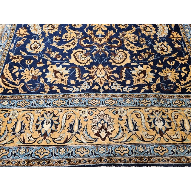 Antique Persian Tabriz Rug, Hand-Knotted Wool & Silk, Allover Floral Pattern, Navy & Tan, 6x10 For Sale - Image 9 of 13