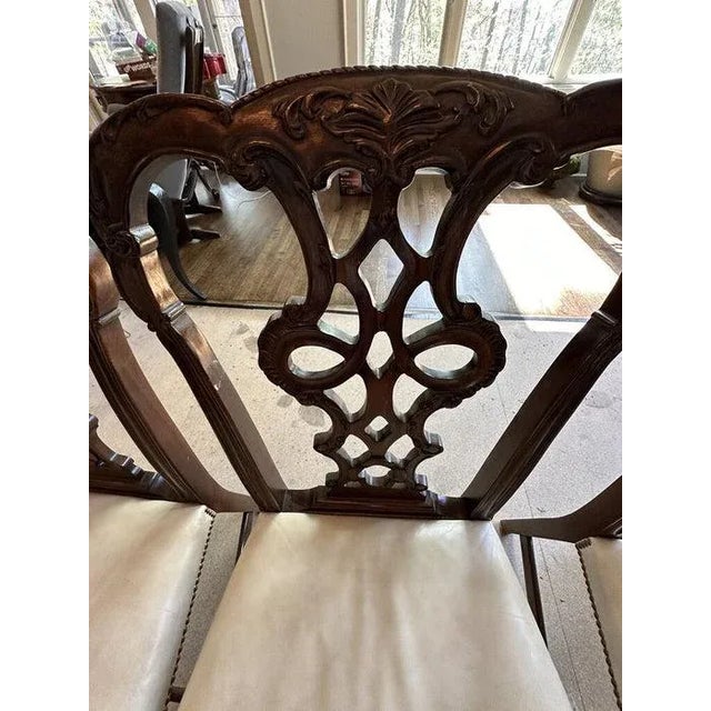 Chippendale Style Dining Chairs with Leather Seats - Set of 4 For Sale - Image 6 of 6
