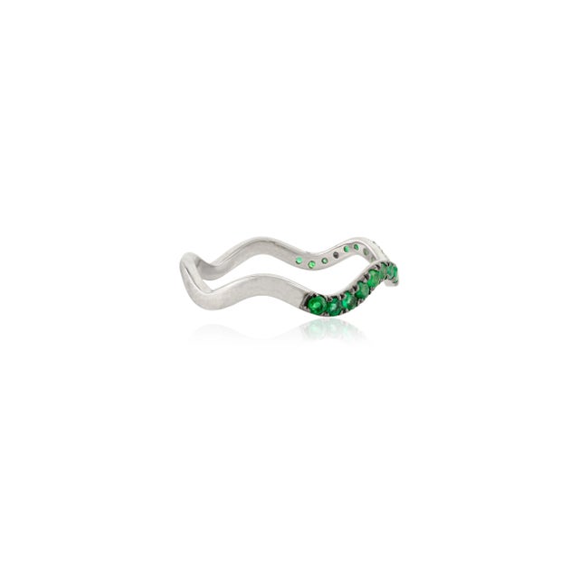 Not Yet Made - Made To Order Zambian Emerald Stackable Wave Band Size 5 in 14k Solid Gold For Sale - Image 5 of 12