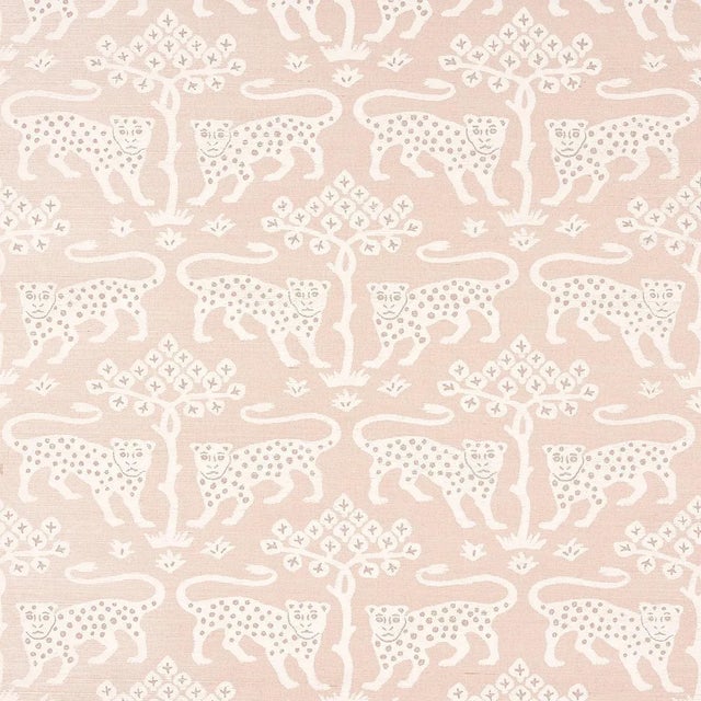 Schumacher Woodland Leopard Sisal Wallpaper in Petal For Sale