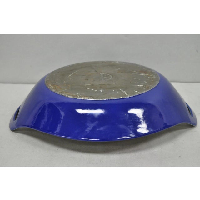 Vintage Michael Lax Copco Denmark Mid Century Modern Cobalt Blue & White Enamel Cast Iron Paella Dish Pan. Circa Late 20th...