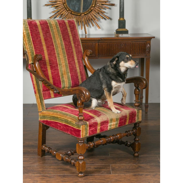 19th Century French Louis XIV Style 19th Century Reclining Armchair with Turned Base For Sale - Image 5 of 12