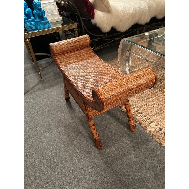 Stunning small rattan & bamboo bench having curved ends and lovely shape. Well made and beautiful. Details Dimensions...
