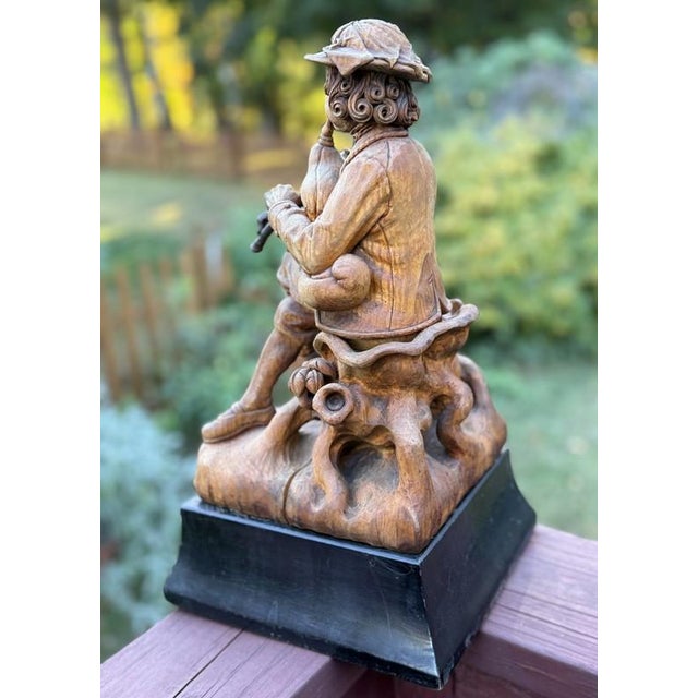 Brown Antique 18thC Signed Folk Art Sculpture Wood Carving, Itinerant Bagpipe Musician, Czech Bohemia For Sale - Image 8 of 16