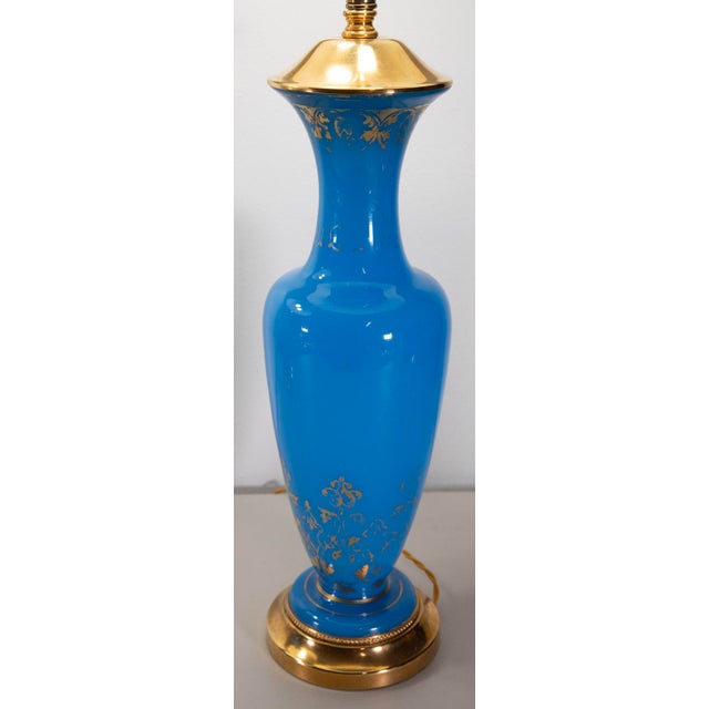 19th Century French Turquoise Opaline Glass Ormolu Table Lamps - Pair For Sale - Image 9 of 14