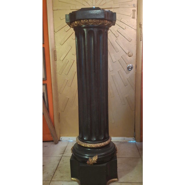 French Grand Scale French Louis XVI Heavy Palace Black Tesselated Marble Gilt Bronze Pedestals a - Pair For Sale - Image 3 of 7