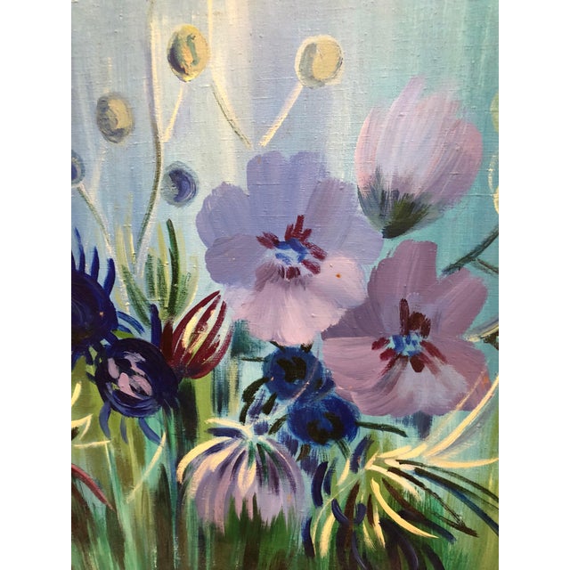 1950s Milia LauferIsraeli Large Vibrant Surrealist Flowers Oil Painting, c.1950s For Sale - Image 5 of 6