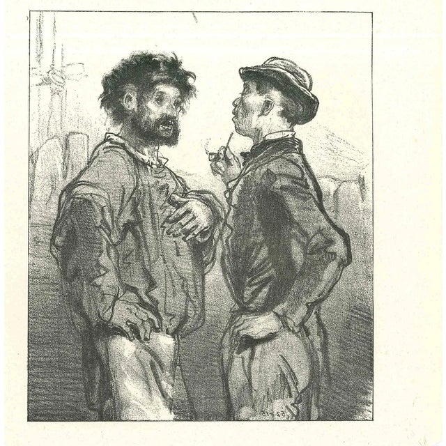 Paul Gavarni, The Delightful Chit-Chat, Original Lithograph, 1881 For Sale