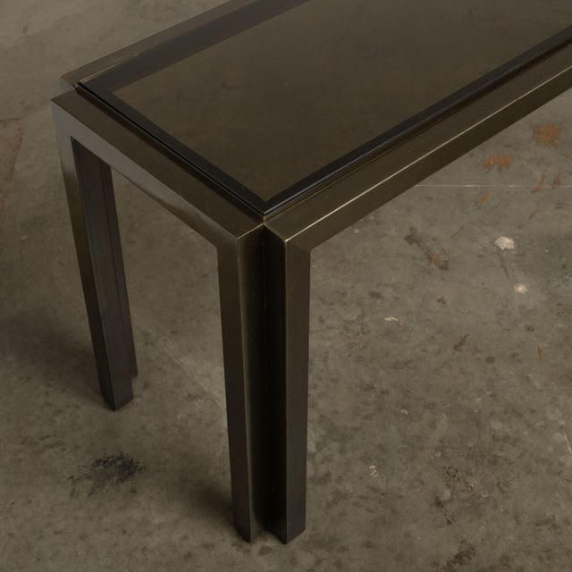 1960s Metallic Console Table Long & Low Glass Gunmetal Ultra Cool 73” For Sale - Image 10 of 16