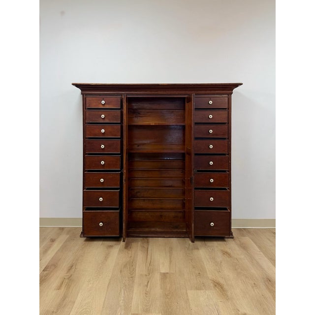 Wood Rare Antique Apothecary Cabinet 16 Drawer Two Door Large Wood Storage For Sale - Image 7 of 12