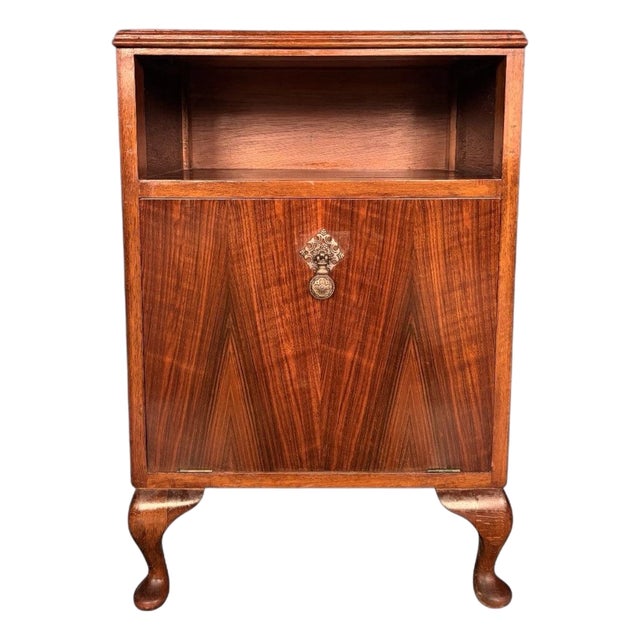 Art Deco Walnut Cabinet with Brass Handle, 1940s For Sale