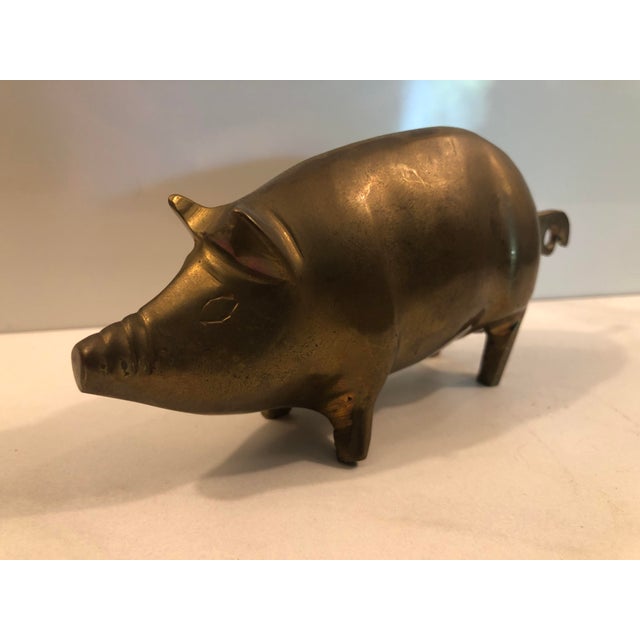 Vintage Contemporary Solid Brass Pig Figurine For Sale - Image 16 of 17
