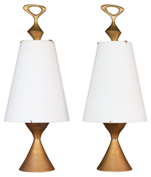 Patinated Brass Table Lamps attributed to Max Ingrand for Fontana Arte, Italy, 1956, Set of 2