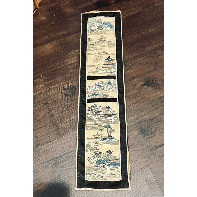 Wood Antique Chinese Carved Rosewood Folding Screen With Hand-Embroidered Silk Landscape Panels, Late Qing / Early Republic For Sale - Image 7 of 12
