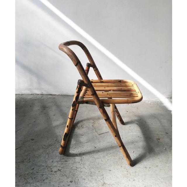 Mid-Century Bamboo Folding Chair with Brass Details, 1950s, in Very Good conditions. Designed 1950 to 1959