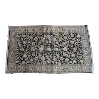 Vintage Oriental Floral All Over Wool & Silk Geometric Black Lotus Area Rug 8' For Sale