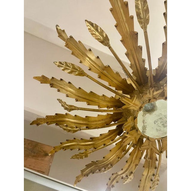 Large Spanish Sunburst Flush Mount in Gilt Metal, 1950 For Sale - Image 6 of 9