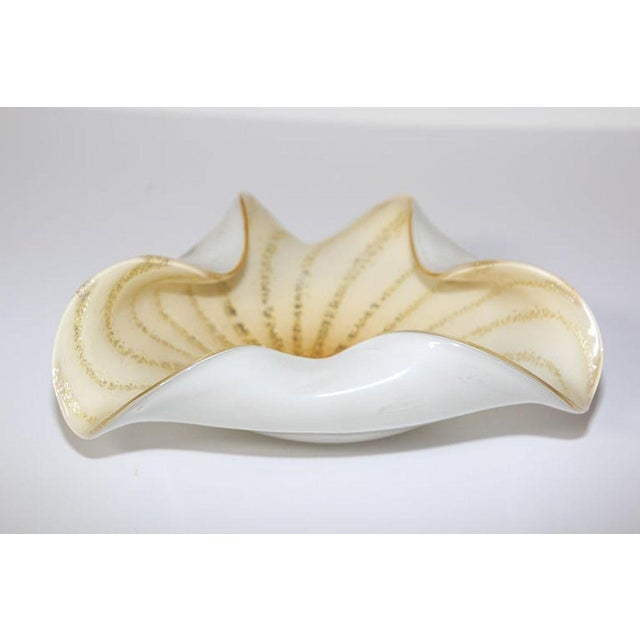 Alfredo Barbini Alfredo Barbini Murano Gold Aventurine Art Glass Bowl Flower Form Italy 1950s For Sale - Image 4 of 18