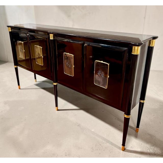 Mid-Century Modern Mid-Century Italian Black Lacquered and Brass Sideboard by Paolo Buffa, 1950 For Sale - Image 3 of 13