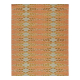 Rug & Kilim’s Scandinavian Style kilim in Orange, Gold & Blue Geometric Pattern - 12x18 For Sale