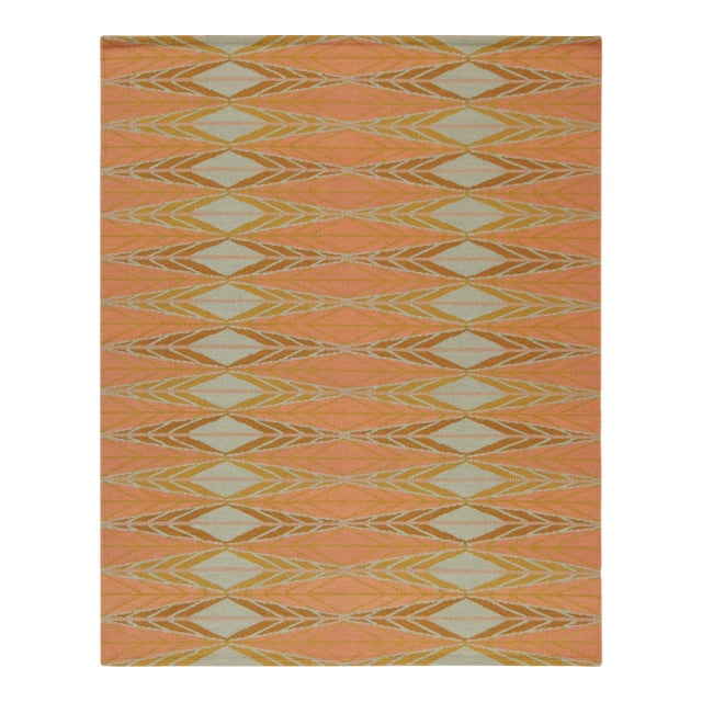 Rug & Kilim’s Scandinavian Style kilim in Orange, Gold & Blue Geometric Pattern - 12x18 For Sale