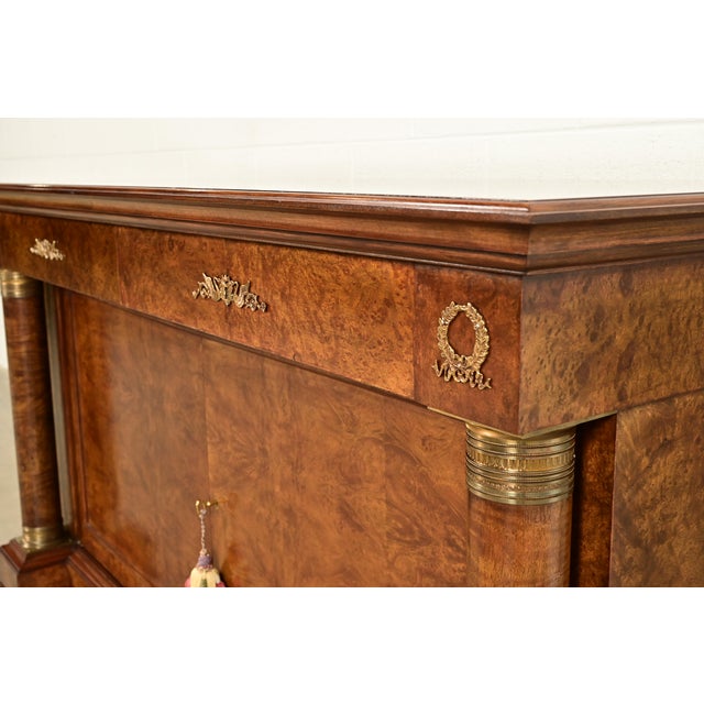 Baker Furniture Style French Empire Burl Wood Sideboard or Bar Cabinet With Mounted Ormolu For Sale - Image 9 of 15