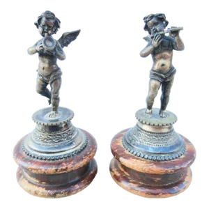 Italian 800 Silver Putti Musicians Circa 1920s- a Pair of 2