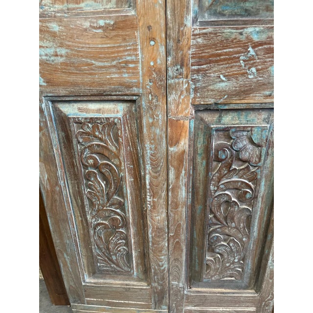 1920s Vintage Carved Double Doors | Rustic Modern Hinged or Sliding Barn Doors 80 For Sale - Image 5 of 8